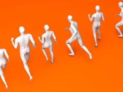6 Running People Minimalist Low-poly 3D model