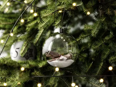 Christmas set 2 trees in window 3D model