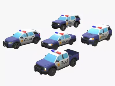 5 Lowpoly generic police cars pack Low-poly 3D model