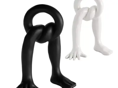 Black and white abstract sculpture of hands and feet 3D model