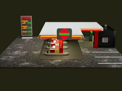  Gas station Low-poly 3D model