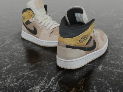 NIKE AIR JORDAN 1 MID SE BEIGE 3D SHOES Low-poly 3D model
