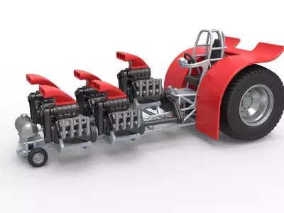 Pulling tractor with 5 engines V8 Scale 1 to 25 3D print model