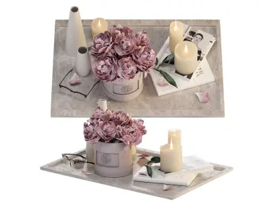 Bouquet of peonies in a hat box 3D model