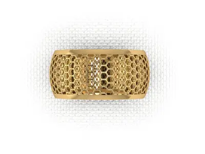 Golden ring with honeycomb patterns 3D print model