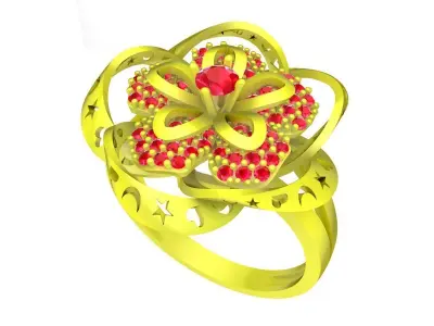 Luxury Floral Ruby Cluster Ring 3D Model 5750 3D print model