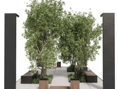 Urban Environment Urban Furniture Green Benches Low-poly 3D model