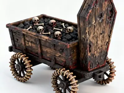 Horror Skeletal Coal Car Train Wagon 3D Model Low-poly 3D model