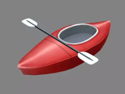 Cartoon kayak - red boat Low-poly 3D model