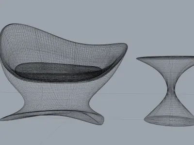 Futuristic Gold Chair and Table Set - Free Form Design 3D model