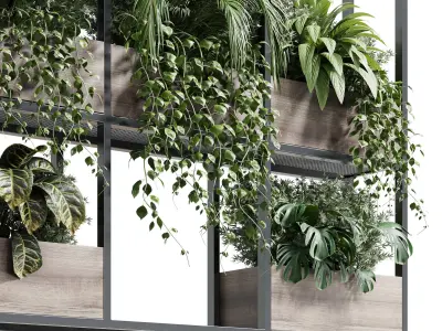 hanging plants pot wooden box vase Low-poly 3D model