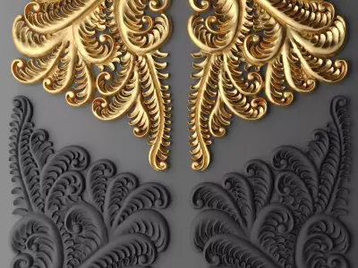Fretwork SET 3D gold ornate design 3D model
