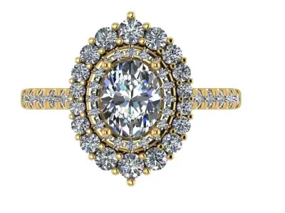 oval double halo ring with cathedral shank  3D print model