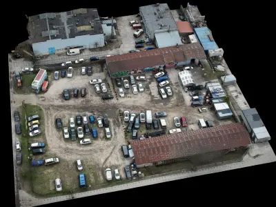 cars abandoned wrecks parking drone photogrammetry Low-poly 3D model