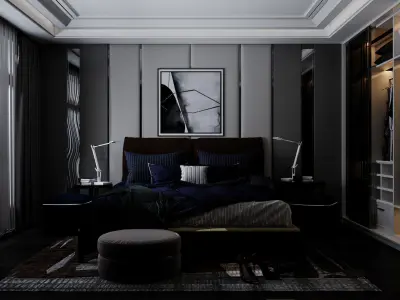Indulge in Dark Luxury with This 3D Bedroom Model 3D model