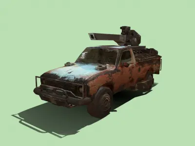 TruckMachineGun old truck with gun Low-poly 3D model