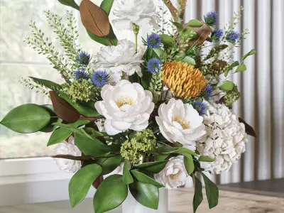 Flower Set 067 magnolia peony carnation 3D model