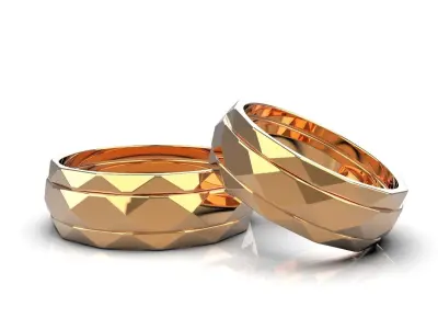Triple facet wedding rings 3D print model