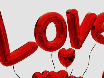 Valentines gift box with balloons 3D model