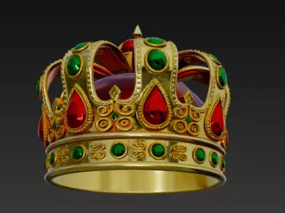 Golden Crown with Emerald Gems 3D model