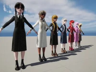 Game-Ready Stylized 3D Character Wednesday Addams Low-poly 3D model