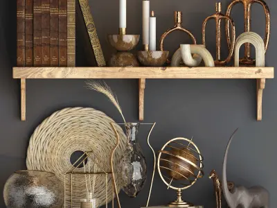Decorative set vintage shelves - wall art 3D model