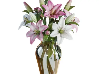 Flower Set 15 - Pink and White Lilies Bouquet 3D model