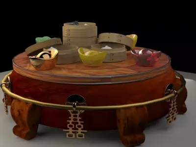Chinese bamboo steamer with rice roll 3D model