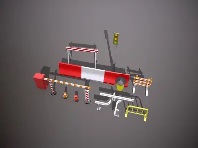 Road paraphernalia set Low-poly 3D model