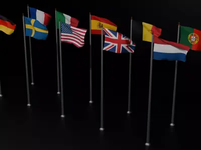 Flag 3D Model - Realistic Pole and Fabric  Low-poly 3D model