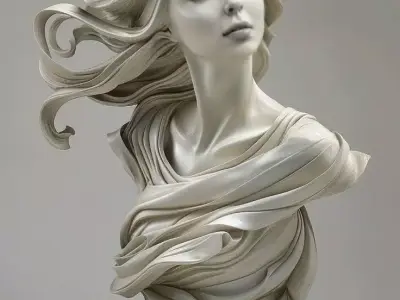 Ethereal Grace Marble Bust Flowing Hair Draped Fabric Low-poly 3D model