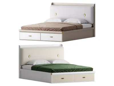 White Wooden Luxury Leather Upholstered Bed 3D model