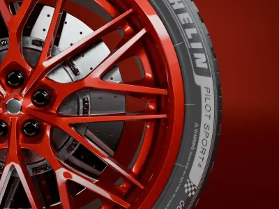 Red Car Wheel and Sport Tire  3D model