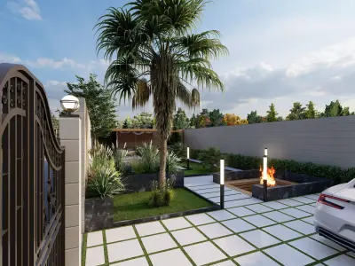 Modern Villa Landscape Backyard Design-pergola-pool Free low-poly 3D model