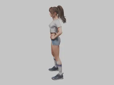 Realistic Female Brunette Young Beautiful Woman Girl Low-poly 3D model