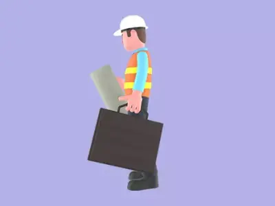Stylized 3D Male Architect Character - Builder with Blueprint 3D model