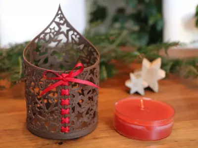 Filigree Christmas tealight holder with stars and lacing 3D print model