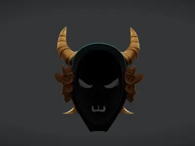 Ornate Demon Oni Mask Low-poly 3D model