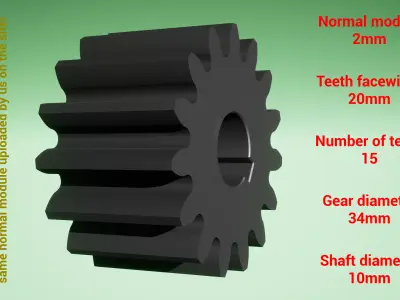 Cylindrical gear - paired - z15 m2 D34 d10 3D print model