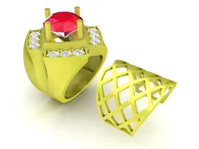 Luxury Cushion Cut Gemstone Halo Signet Ring Jewelry  3998 3D print model