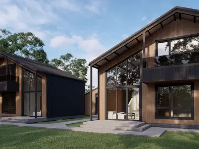 Villas - Wood and Metal RAL7016 3D model