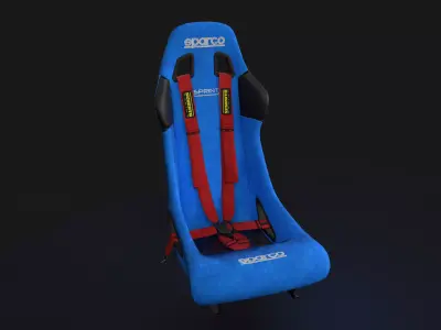 Sparco Sprint Racing Seat blue with 6 Point Harnes Low-poly 3D model