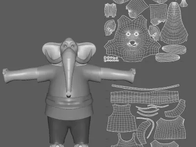 Cartoon Elephant - base mesh Low-poly 3D model