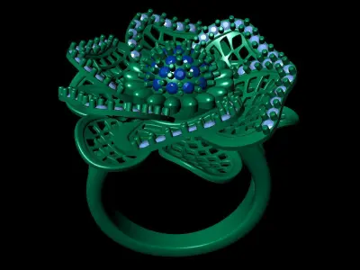 Women Ring 64 3 step flower diamond cluster ring for women 3D print model
