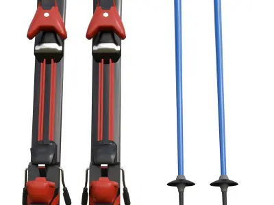 Skis and poles Low-poly 3D model