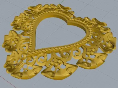 Heart ornate gold brooch with rubies and diamonds 3D print model
