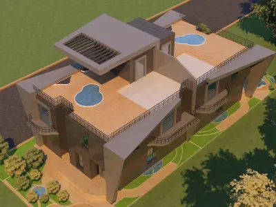 0057 - Modern Twin House - 3Ds Files - 2Ds Plans 3D model