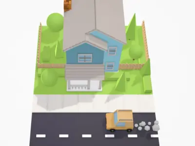 Low Poly House with car on road Low-poly 3D model