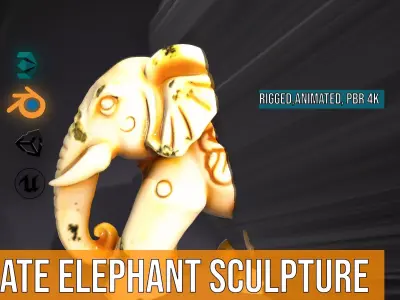 Ornate Elephant Sculpture model pack Low-poly 3D model