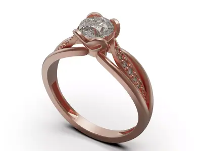 solitiare engagement ring with diamonds 3D print model